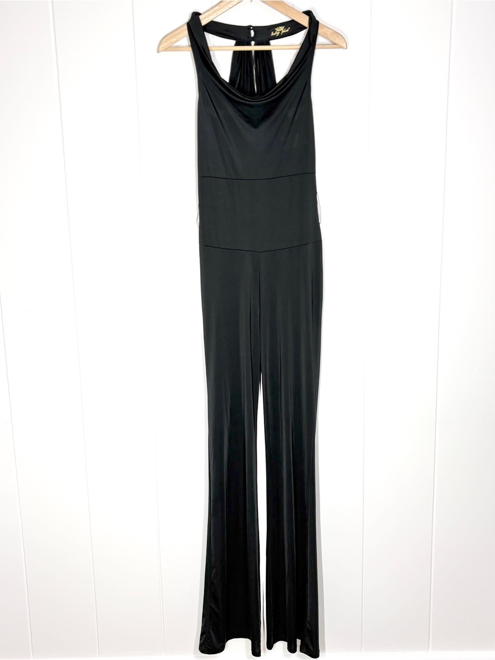 Baby Phat Y2K Cowl Neck Sexy Sheer Bootcut Jumpsuit Size XS Black